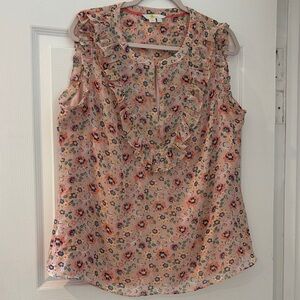 Boden Floral Ruffle Blouse in Pink and Orange